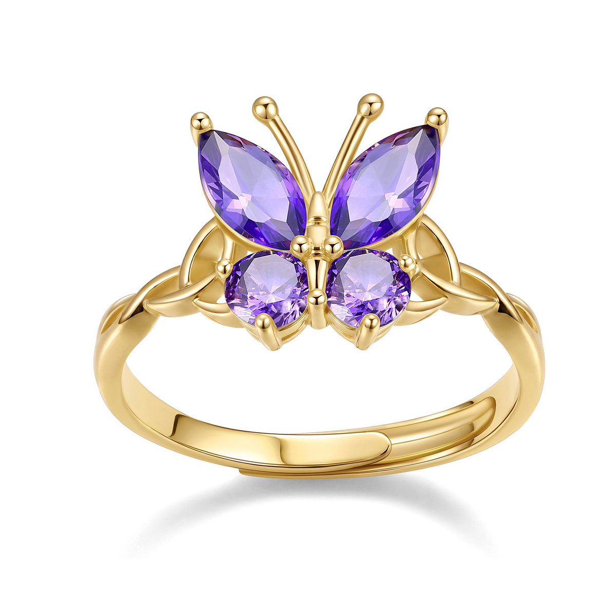 February Adjustable Celtic Knot Butterfly Birthstone Ring