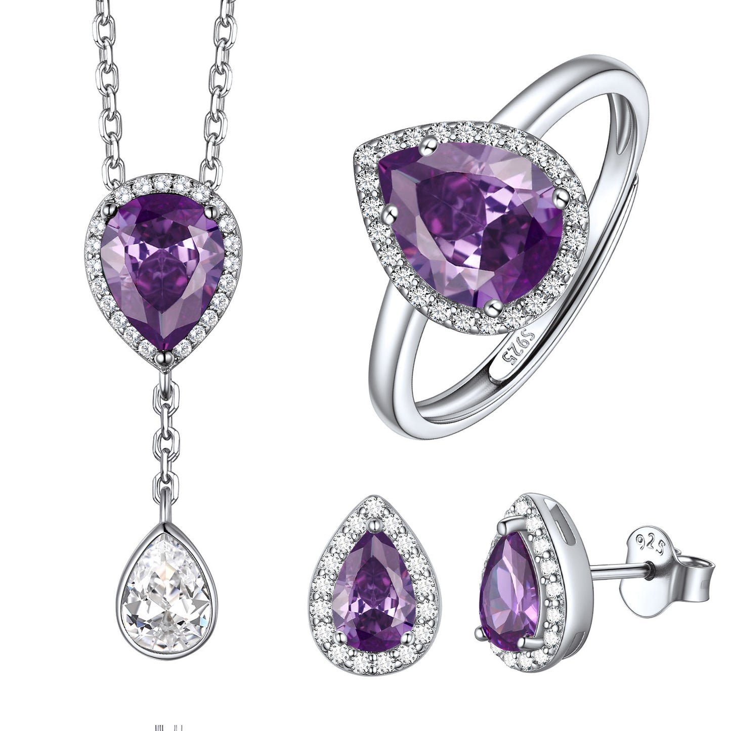 Halo Pear Cut Birthstone Jewelry Set