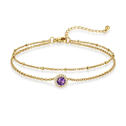 February Birthstone Layer Halo Anklet Gold Plated