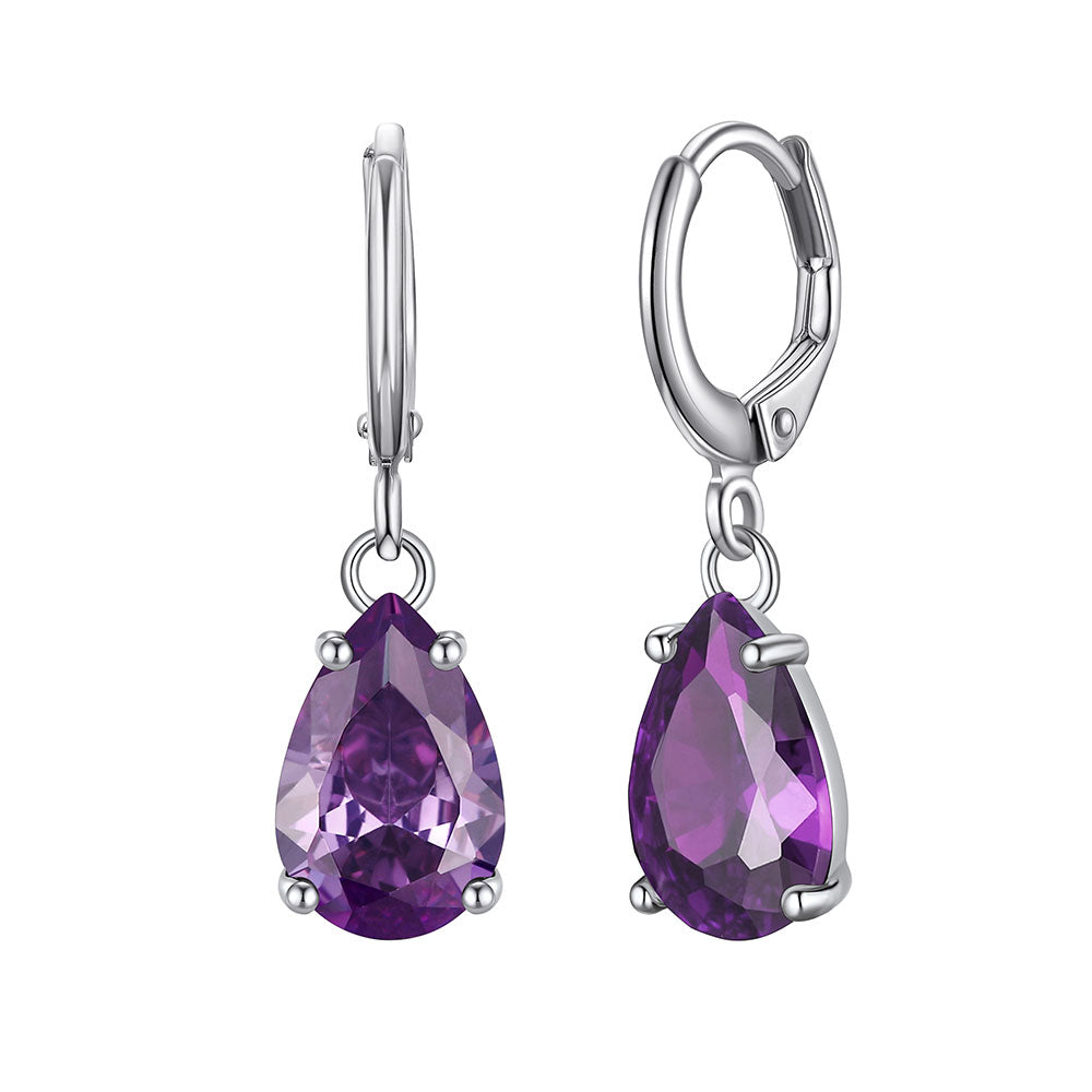 February Birthstone Teardrop Dangle Earrings