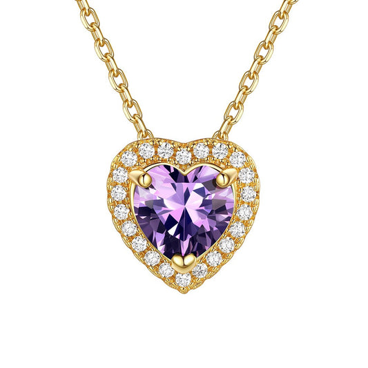 February Halo Heart Birthstone Necklace for Women