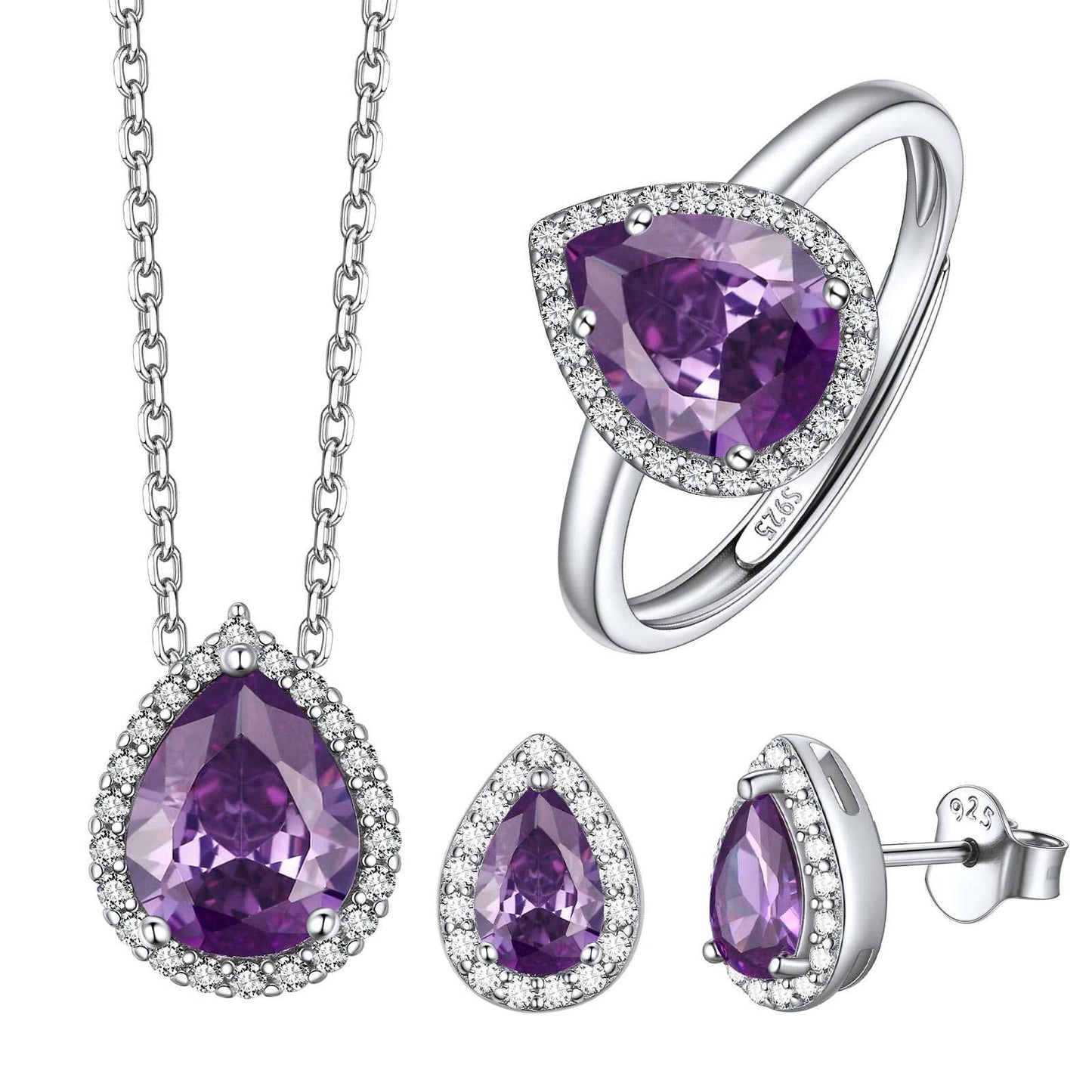 Pear Cut Halo Birthstone Jewelry Set