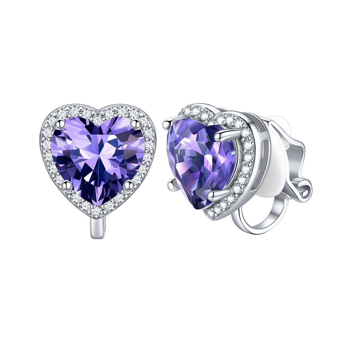 February Heart Birthstone Clip-on Earrings