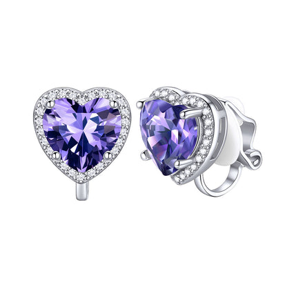 February Heart Birthstone Clip-on Earrings