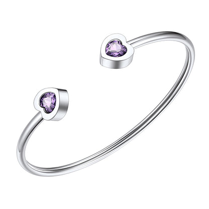 February Heart Birthstone Cuff Bracelet