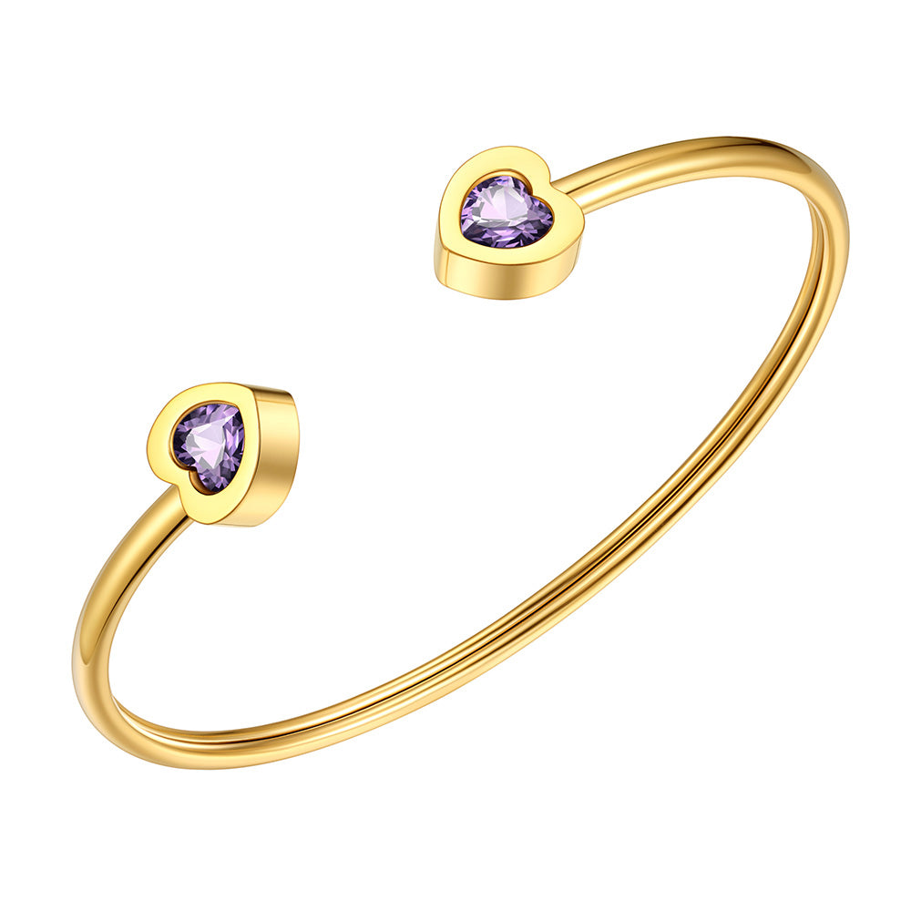 February Heart Birthstone Cuff Bracelet Gold