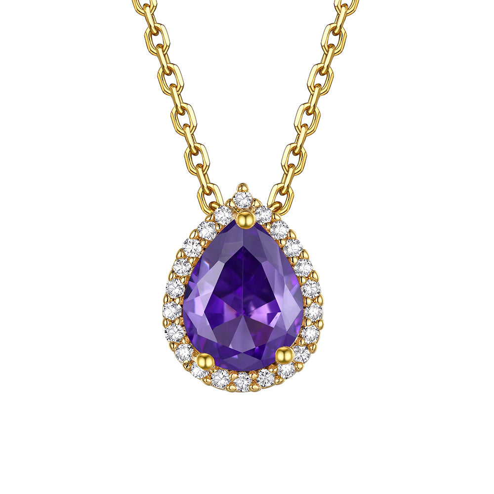 February Teardrop Birthstone Necklace Gold Plated