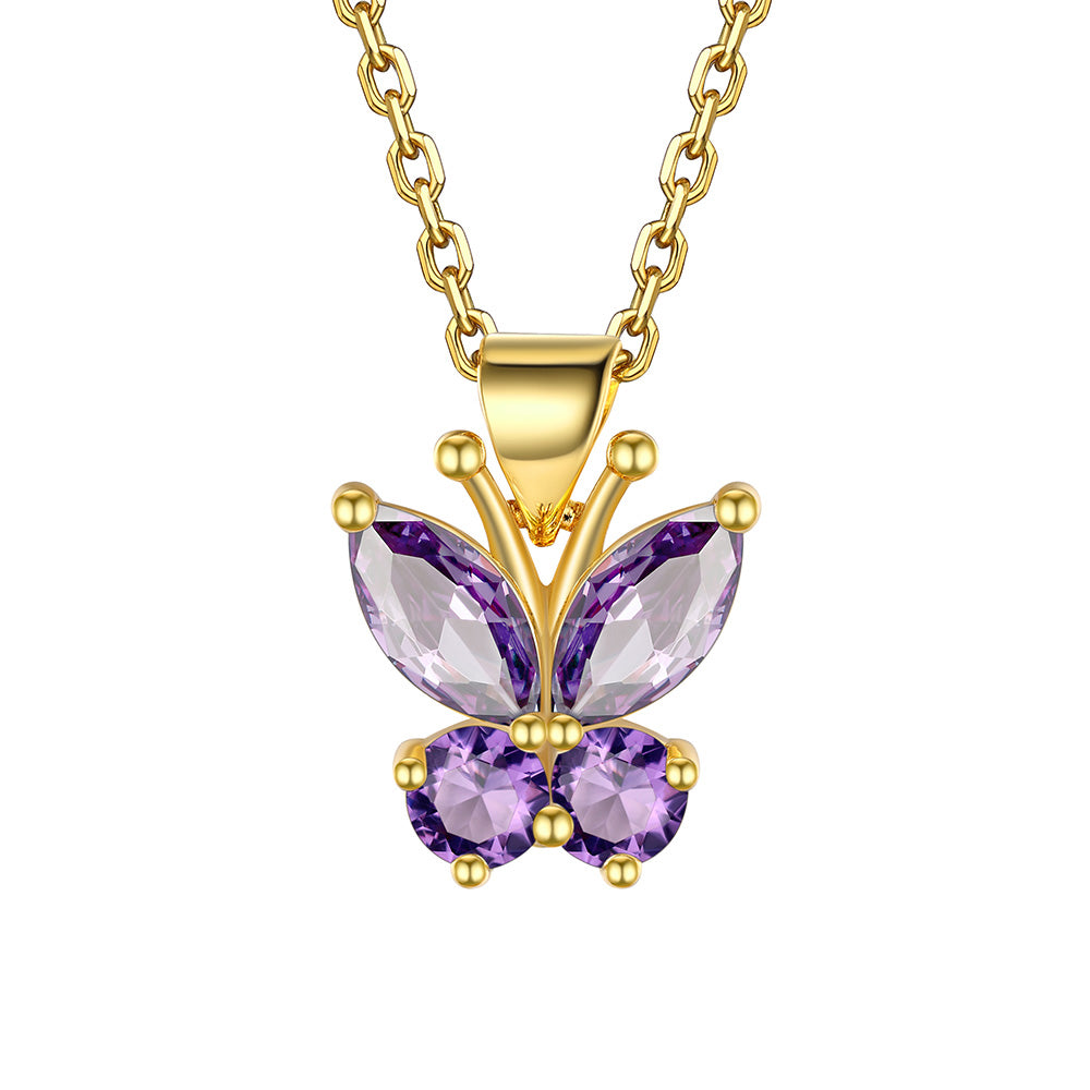 February birthstone butterfly necklace Gold Plated