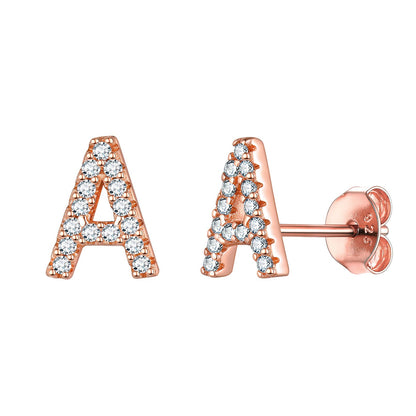 Flash Sale CZ Initial A Stud Earrings Rose Gold Plated