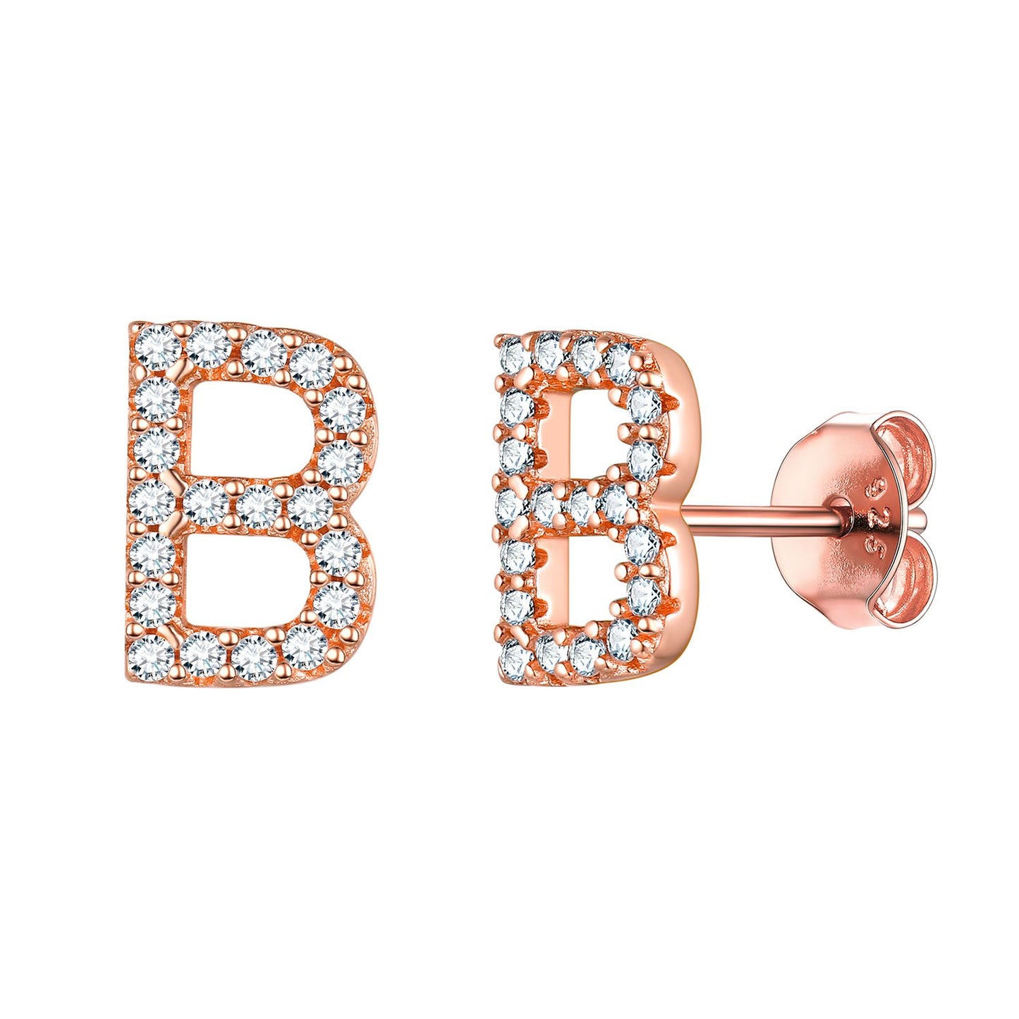 Flash Sale CZ Initial B Stud Earrings Rose Gold Plated