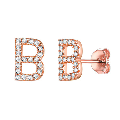 Flash Sale CZ Initial B Stud Earrings Rose Gold Plated
