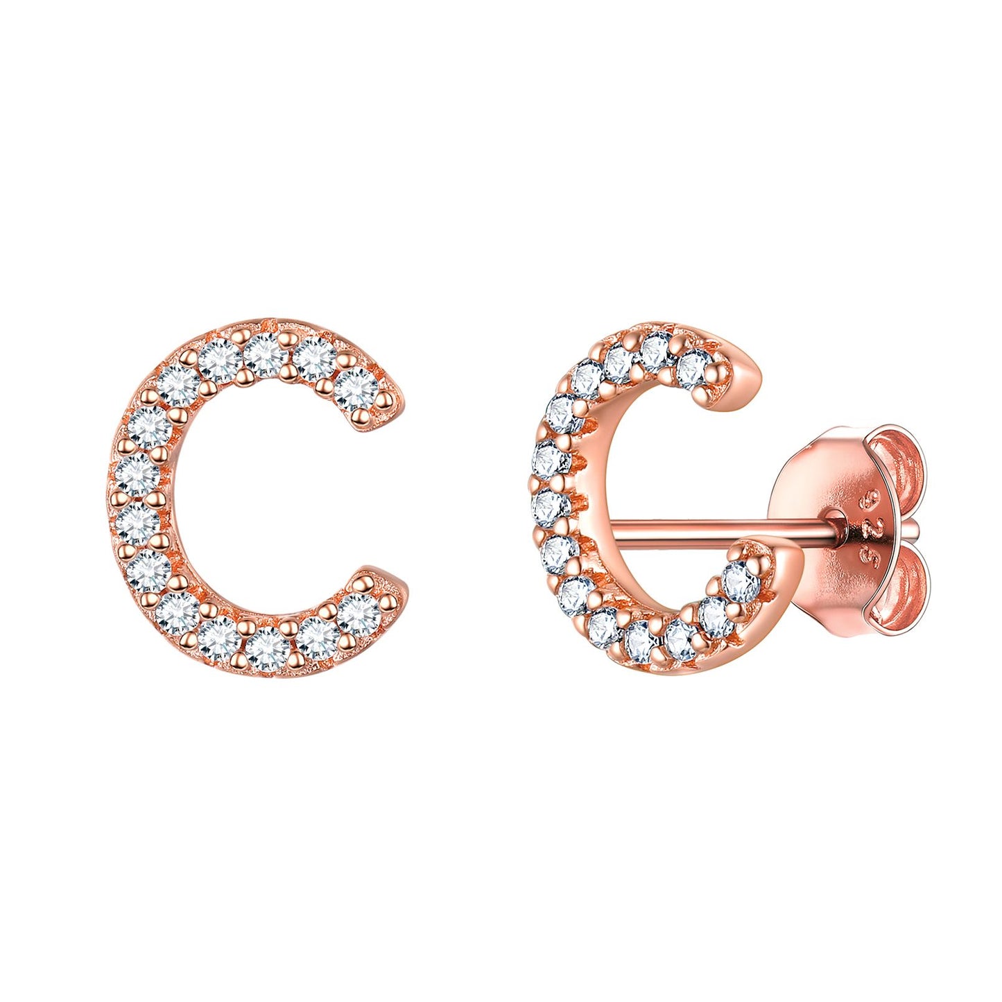 Flash Sale CZ Initial C Stud Earrings Rose Gold Plated