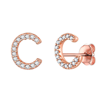 Flash Sale CZ Initial C Stud Earrings Rose Gold Plated