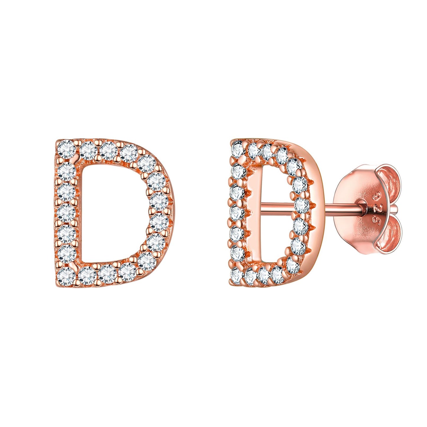 Flash Sale CZ Initial D Stud Earrings Rose Gold Plated