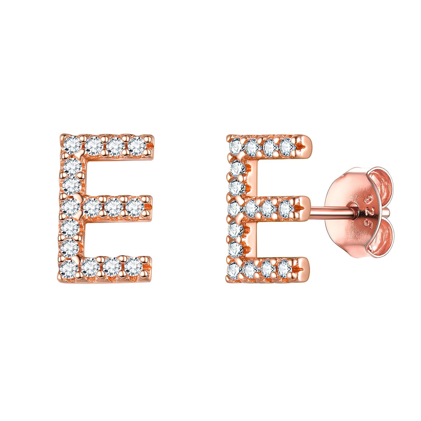 Flash Sale CZ Initial E Stud Earrings Rose Gold Plated