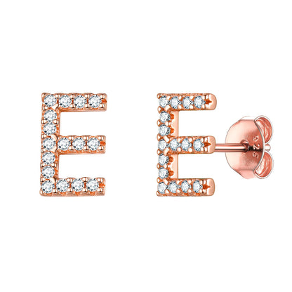 Flash Sale CZ Initial E Stud Earrings Rose Gold Plated