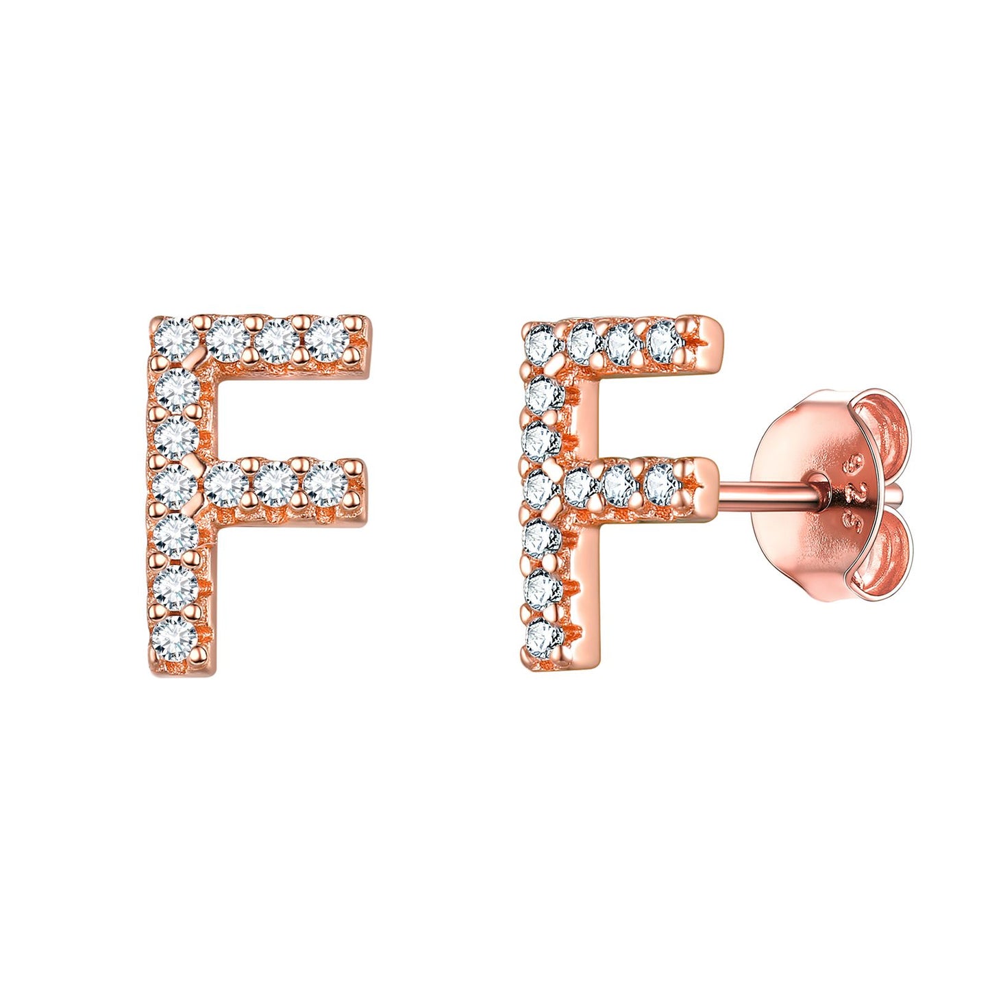 Flash Sale CZ Initial F Stud Earrings Rose Gold Plated