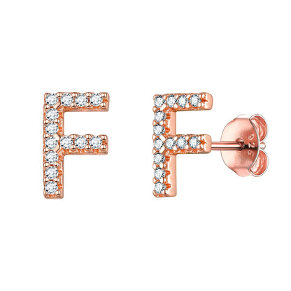 Flash Sale CZ Initial F Stud Earrings Rose Gold Plated