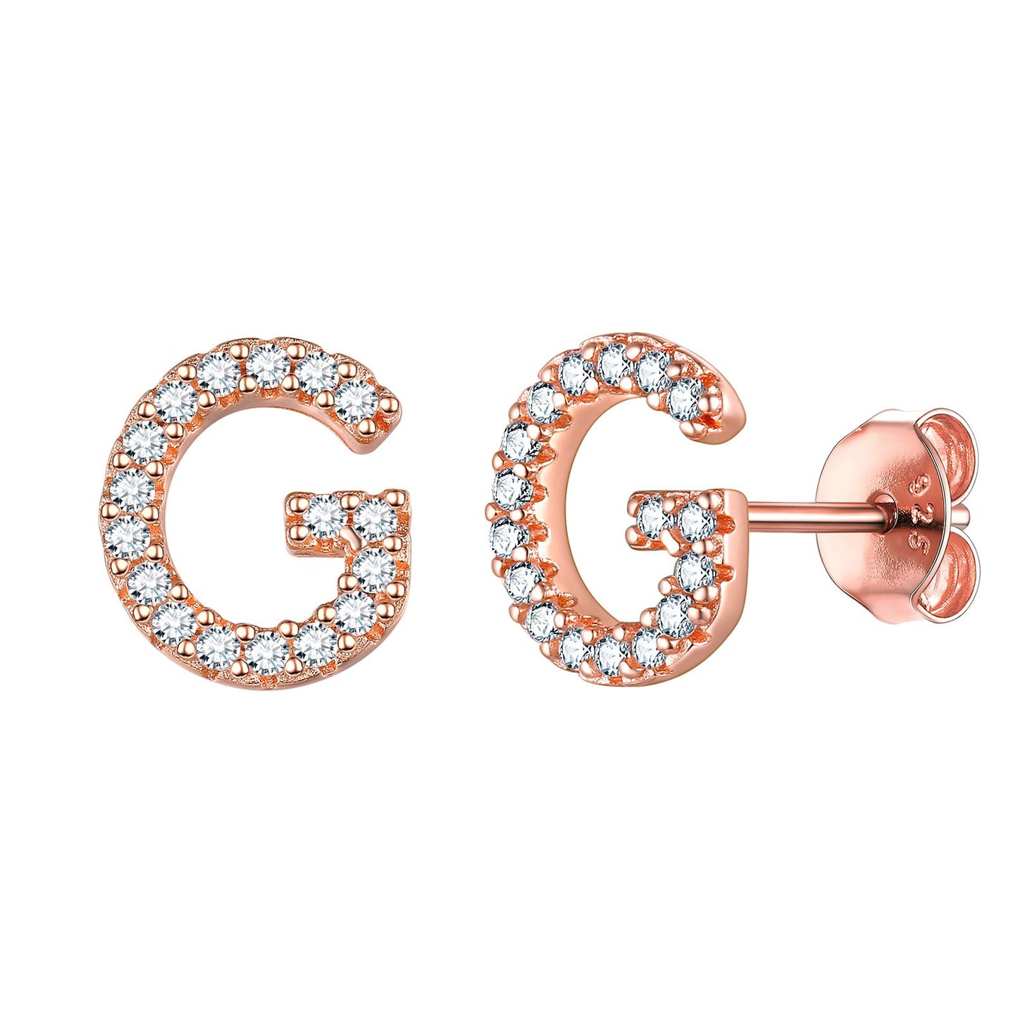 Flash Sale CZ Initial G Stud Earrings Rose Gold Plated