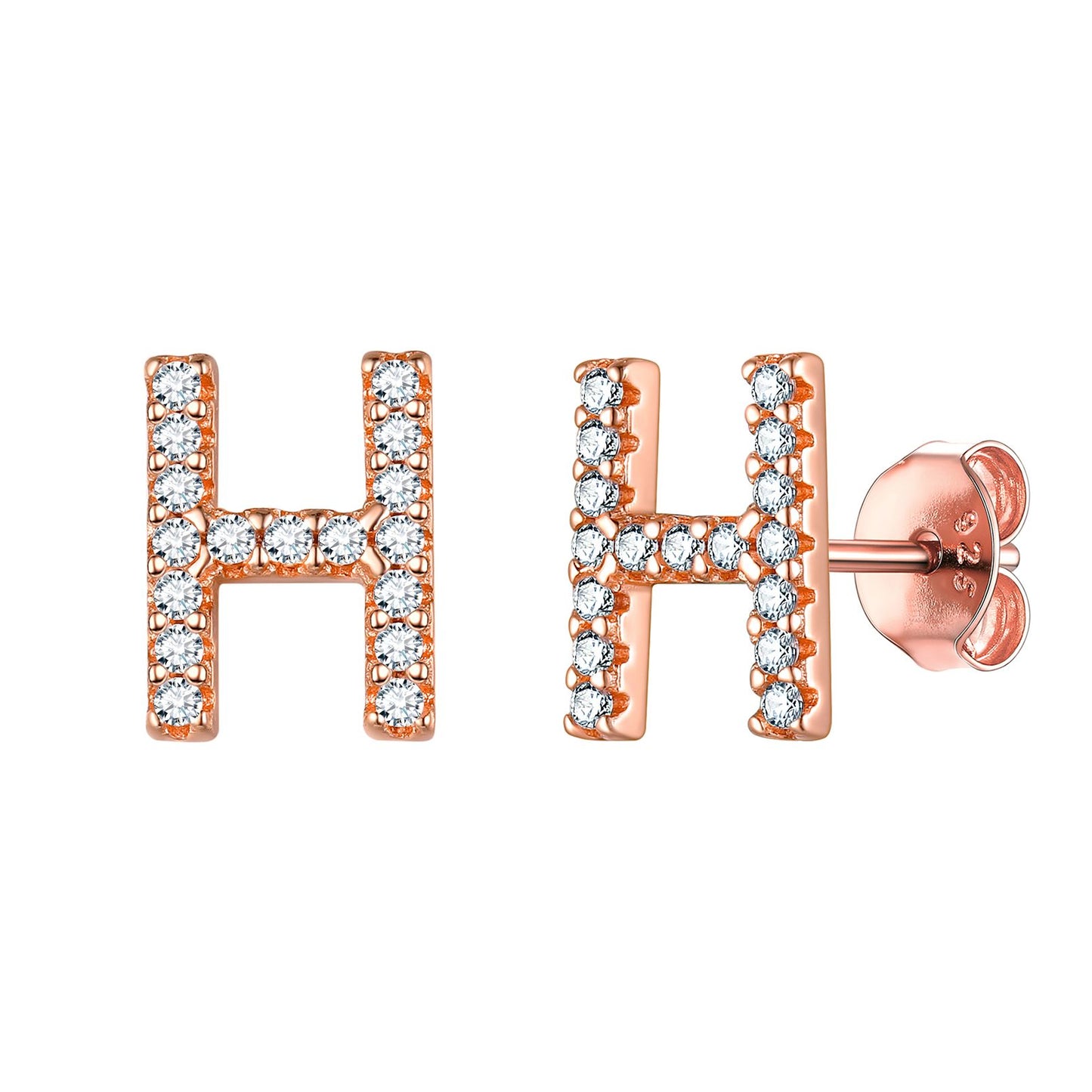 Flash Sale CZ Initial H Stud Earrings Rose Gold Plated