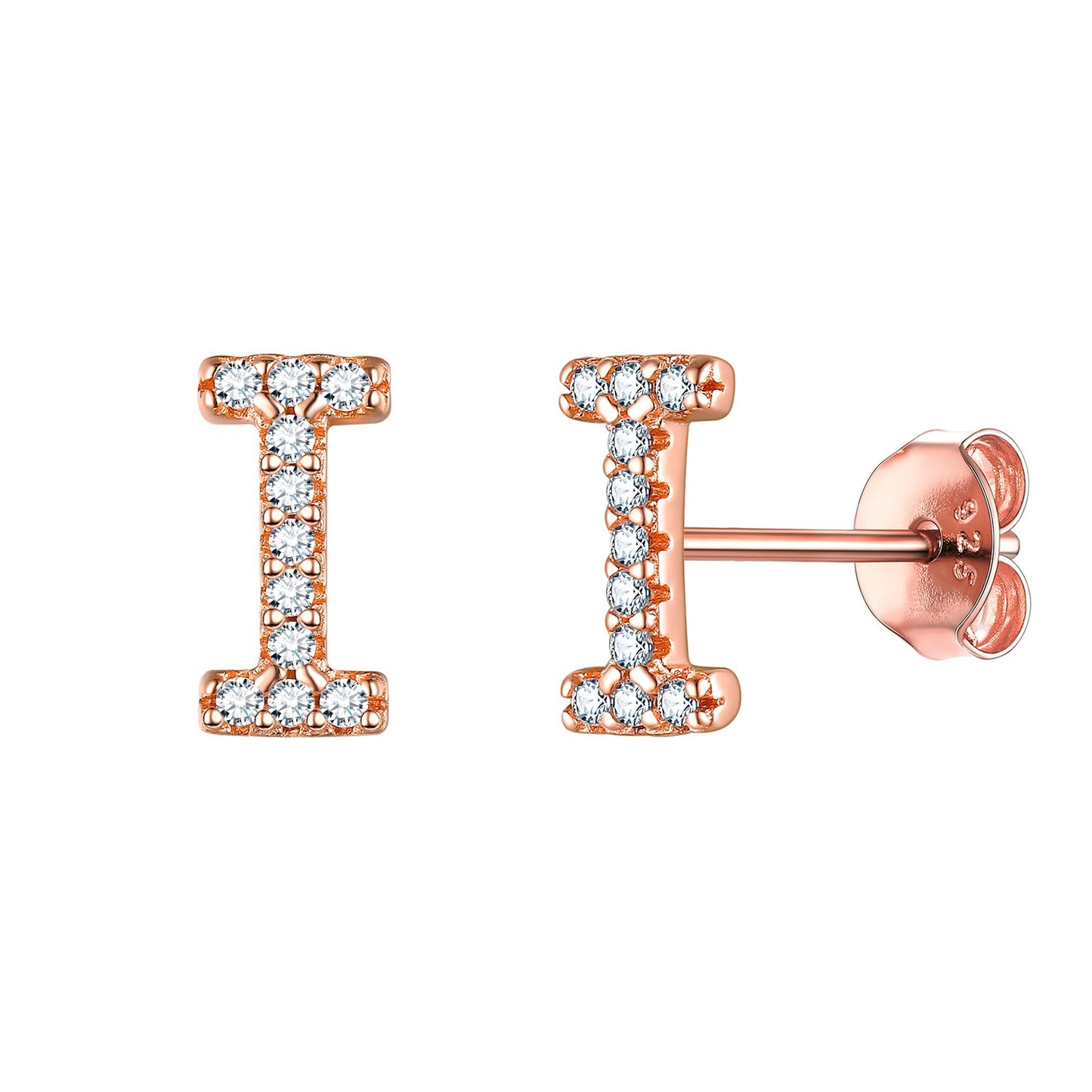 Flash Sale CZ Initial I Stud Earrings Rose Gold Plated