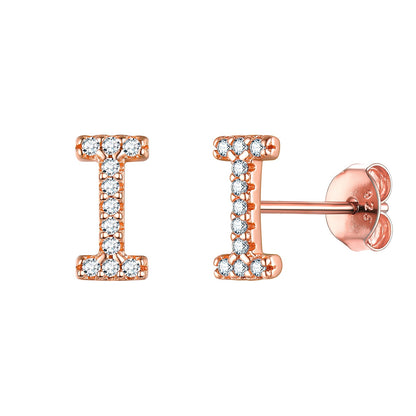 Flash Sale CZ Initial I Stud Earrings Rose Gold Plated