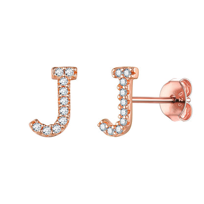 Flash Sale CZ Initial J Stud Earrings Rose Gold Plated