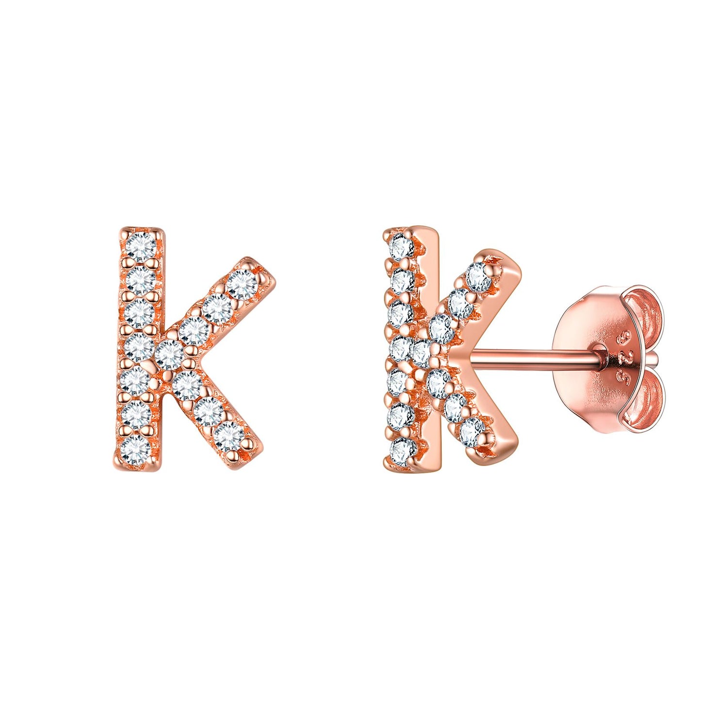 Flash Sale CZ Initial K Stud Earrings Rose Gold Plated