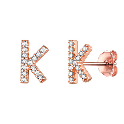 Flash Sale CZ Initial K Stud Earrings Rose Gold Plated