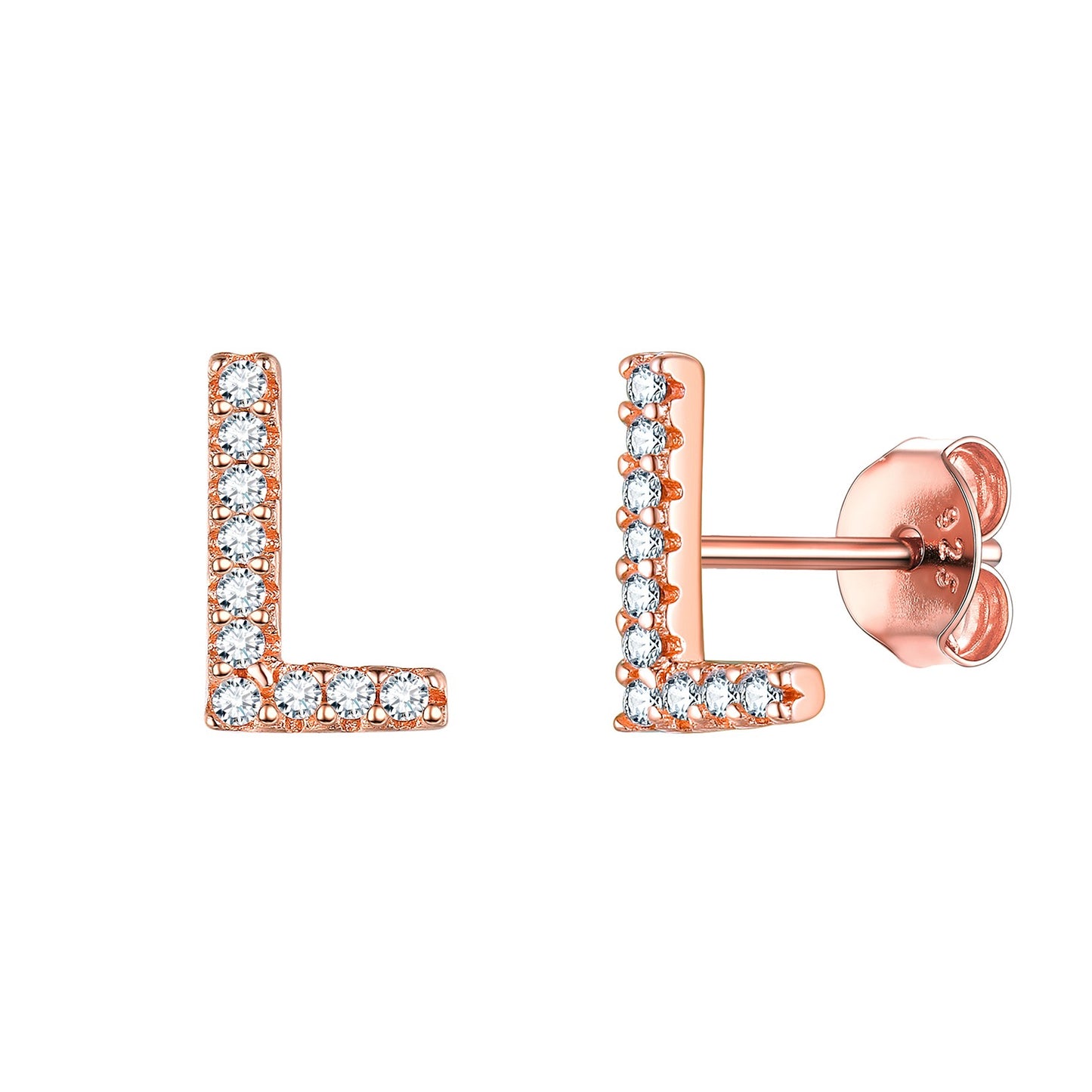 Flash Sale CZ Initial L Stud Earrings Rose Gold Plated