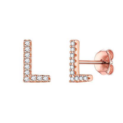 Flash Sale CZ Initial L Stud Earrings Rose Gold Plated