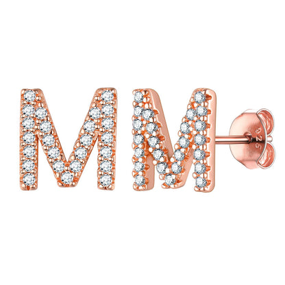 Flash Sale CZ Initial M Stud Earrings Rose Gold Plated