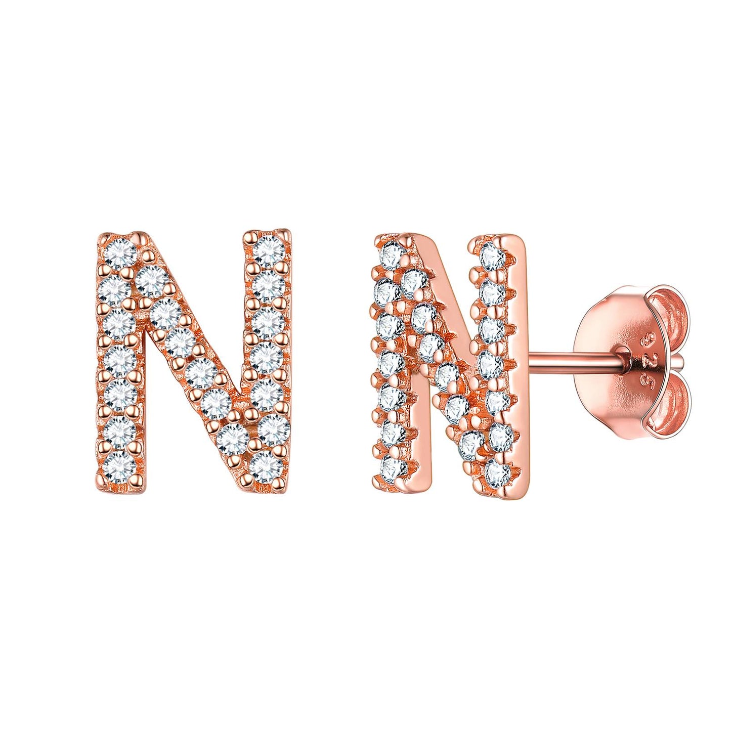 Flash Sale CZ Initial N Stud Earrings Rose Gold Plated