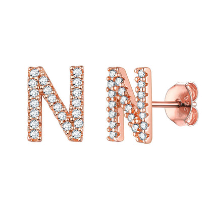 Flash Sale CZ Initial N Stud Earrings Rose Gold Plated
