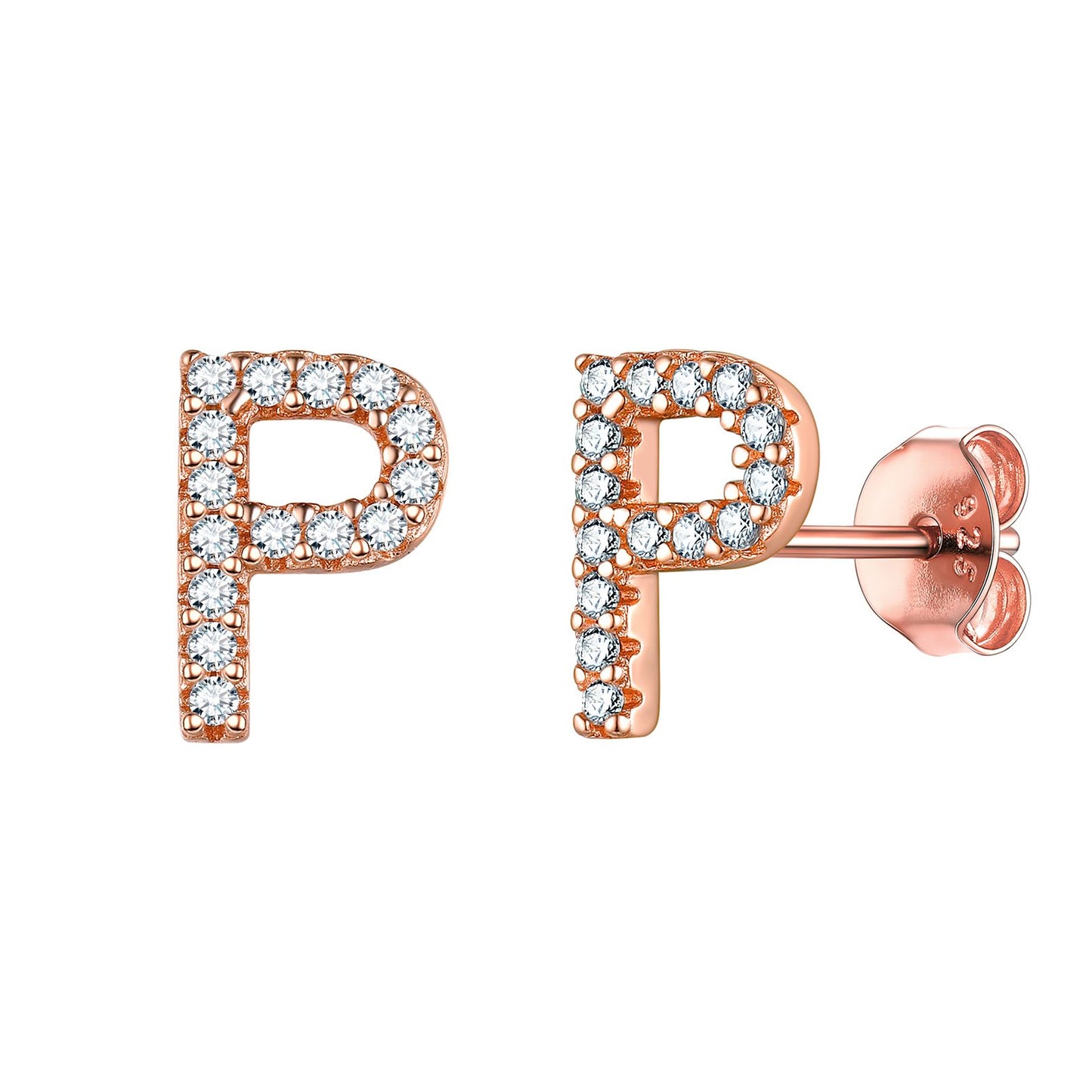 Flash Sale CZ Initial P Stud Earrings Rose Gold Plated