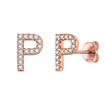 Flash Sale CZ Initial P Stud Earrings Rose Gold Plated