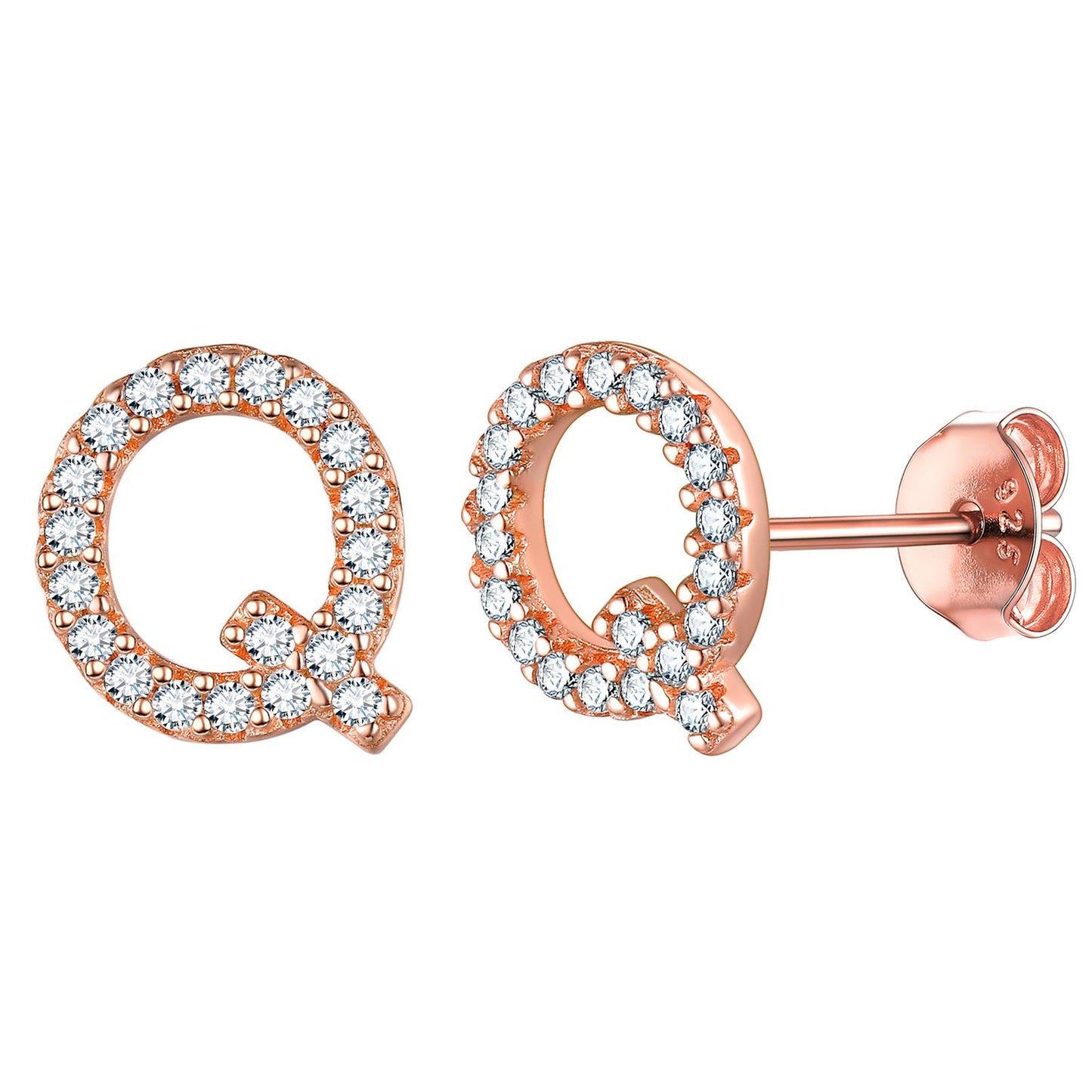 Flash Sale CZ Initial Q Stud Earrings Rose Gold Plated