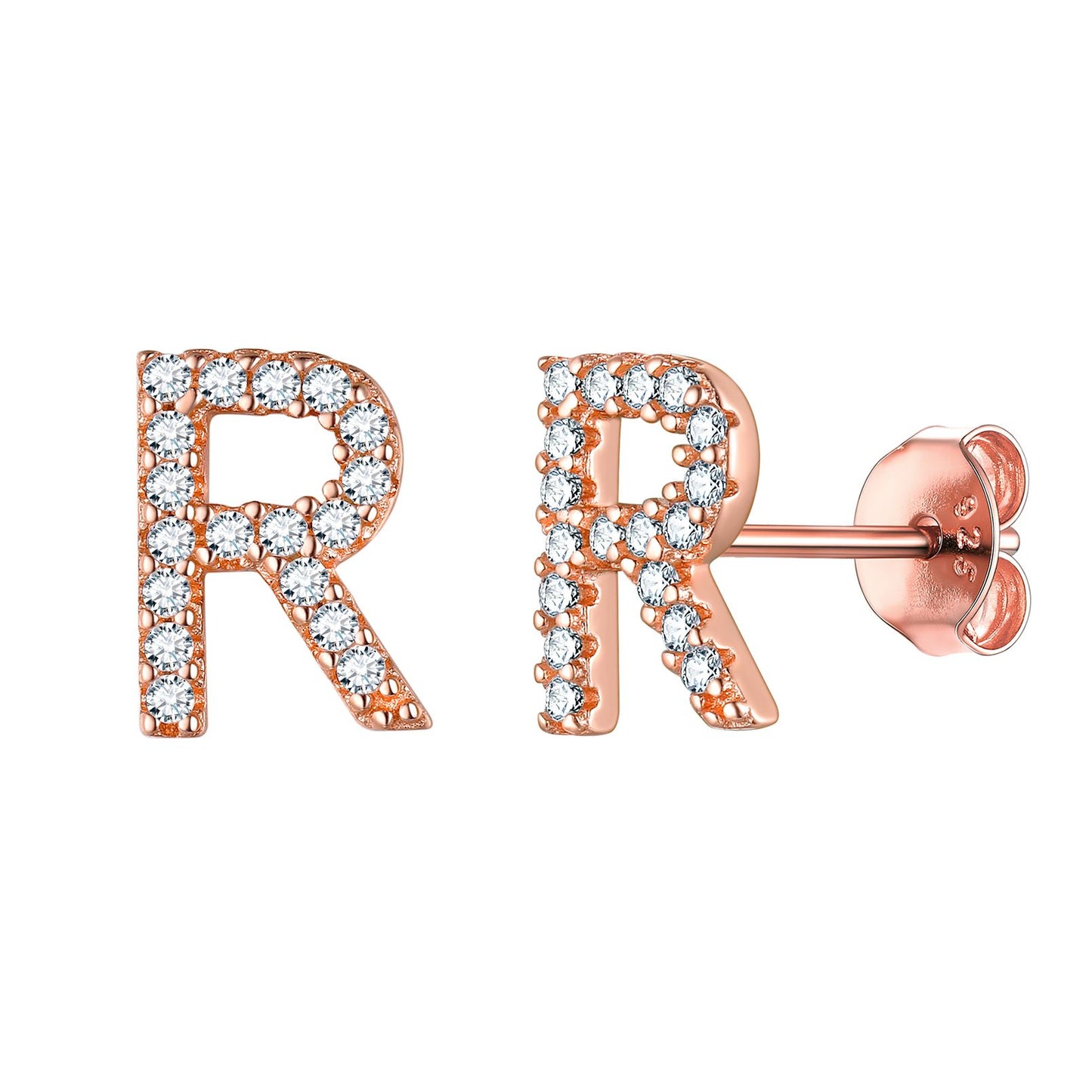 Flash Sale CZ Initial R Stud Earrings Rose Gold Plated