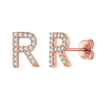 Flash Sale CZ Initial R Stud Earrings Rose Gold Plated