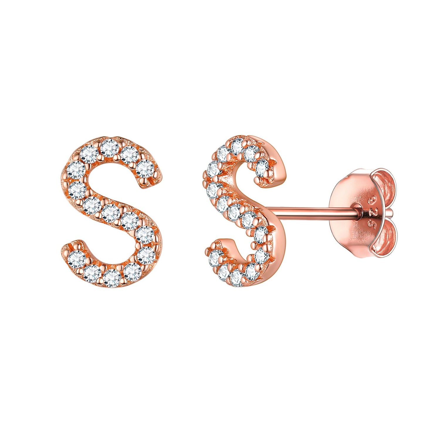 Flash Sale CZ Initial S Stud Earrings Rose Gold Plated