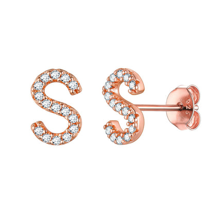 Flash Sale CZ Initial S Stud Earrings Rose Gold Plated
