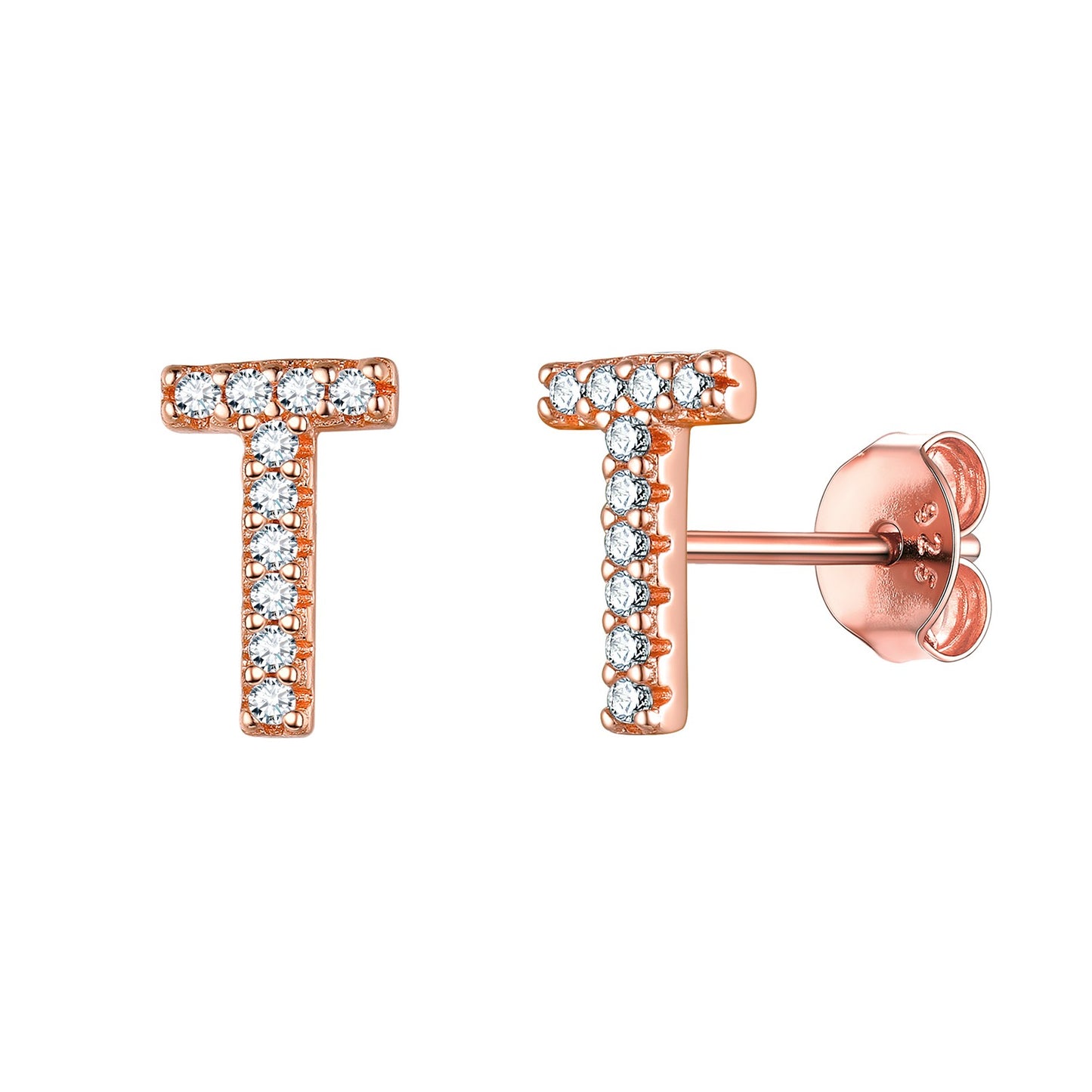 Flash Sale CZ Initial T Stud Earrings Rose Gold Plated
