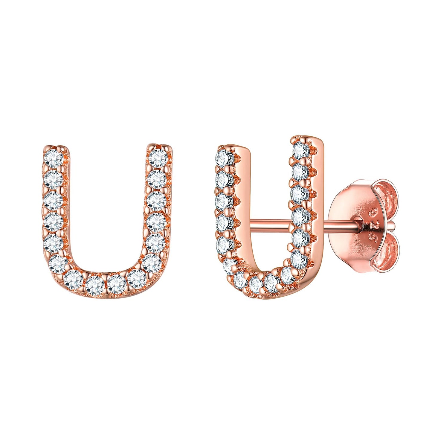 Flash Sale CZ Initial U Stud Earrings Rose Gold Plated