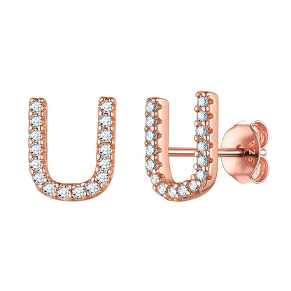 Flash Sale CZ Initial U Stud Earrings Rose Gold Plated