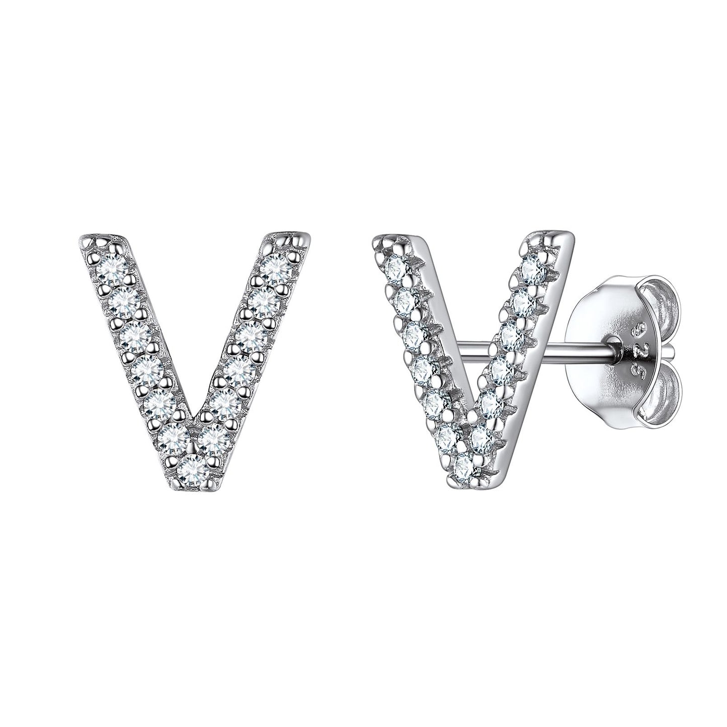 Flash Sale CZ Initial V Stud Earrings