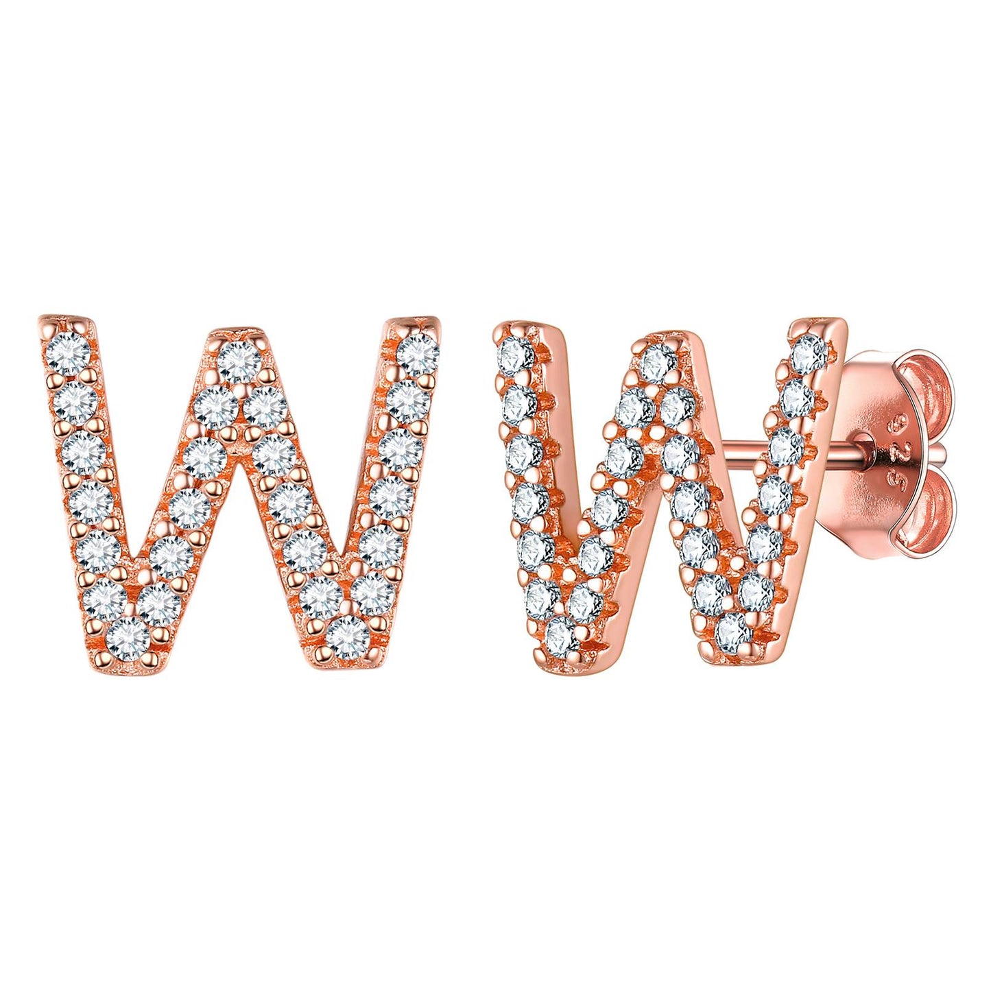 Flash Sale CZ Initial W Stud Earrings Rose Gold Plated