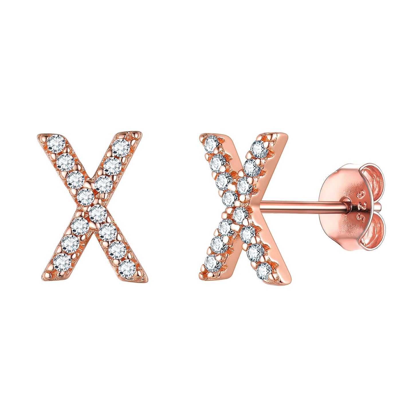 Flash Sale CZ Initial X Stud Earrings Rose Gold Plated