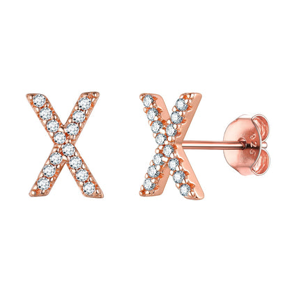 Flash Sale CZ Initial X Stud Earrings Rose Gold Plated