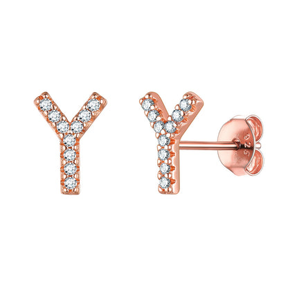 Flash Sale CZ Initial Y Stud Earrings Rose Gold Plated
