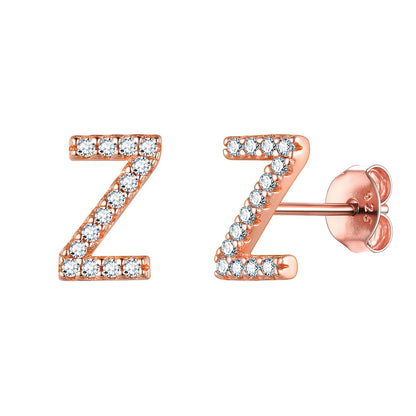 Flash Sale CZ Initial Z Stud Earrings Rose Gold Plated